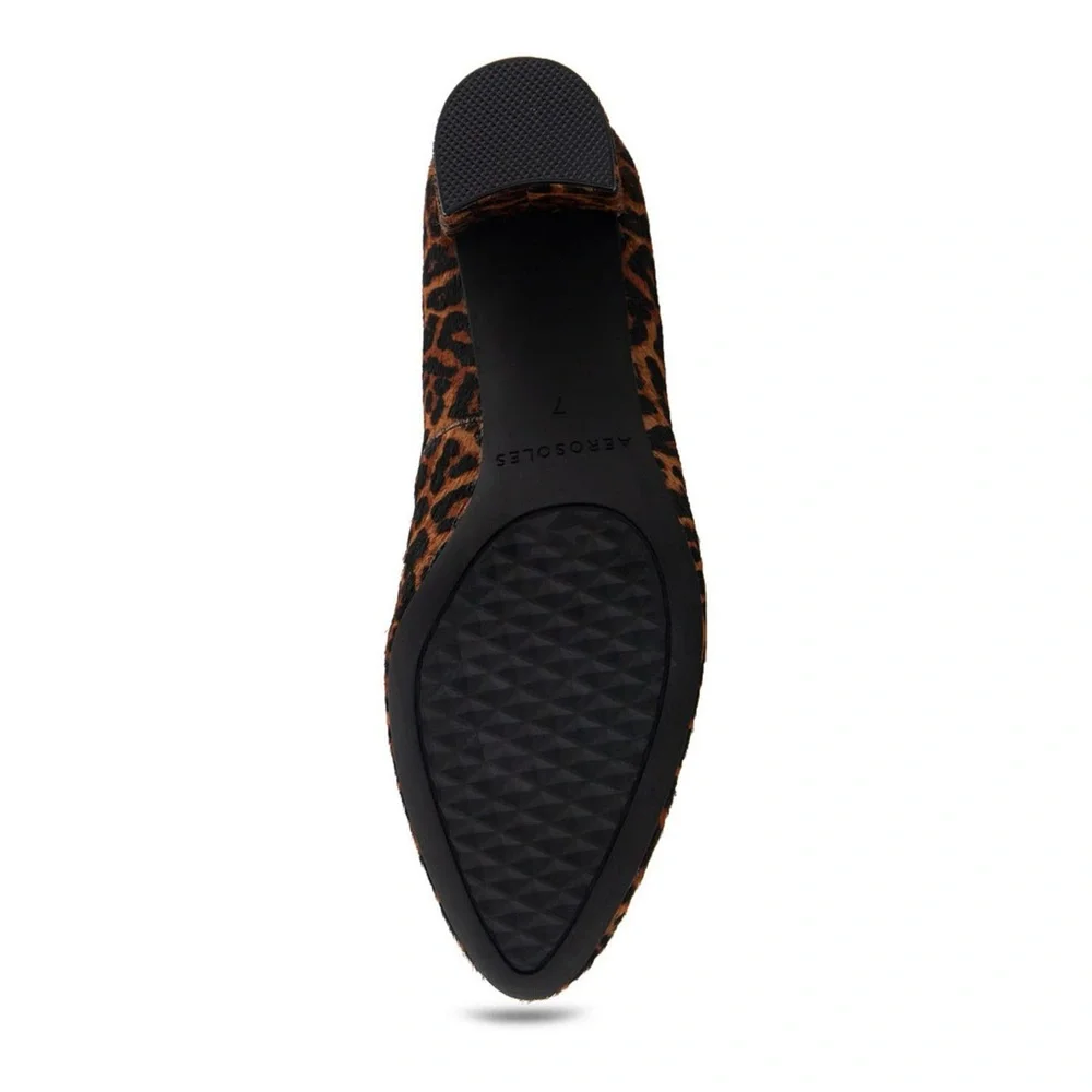 NEW AEROSOLES Betsy Comfortable Cheetah Mid Heel Pump Genuine Leather Cow Hair